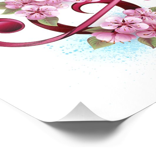 Muzieknoten in sopraan sleutel met Sakura bloemen Foto Afdruk (Hoek)