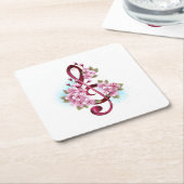 Muzieknoten in sopraan sleutel met Sakura bloemen Kartonnen Onderzetters (Schuin)