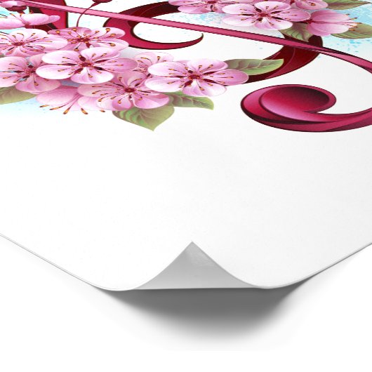 Muzieknoten in sopraan sleutel met Sakura bloemen Poster (Hoek)