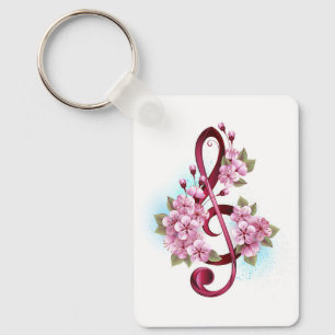 Muzieknoten in sopraan sleutel met Sakura bloemen Sleutelhanger