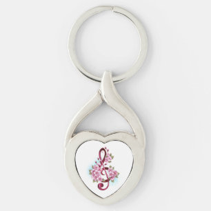 Muzieknoten in sopraan sleutel met Sakura bloemen Sleutelhanger