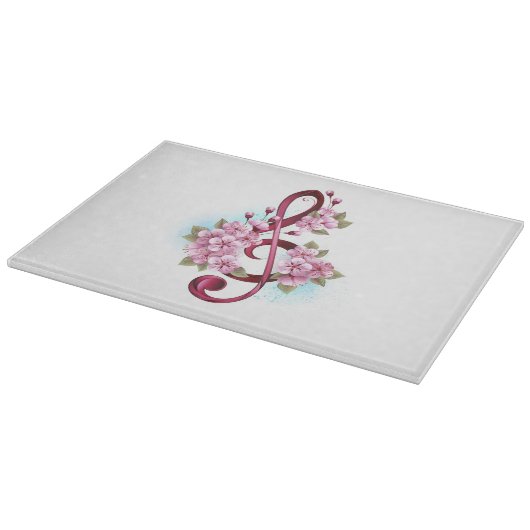 Muzieknoten in sopraan sleutel met Sakura bloemen Snijplank (Hoek)