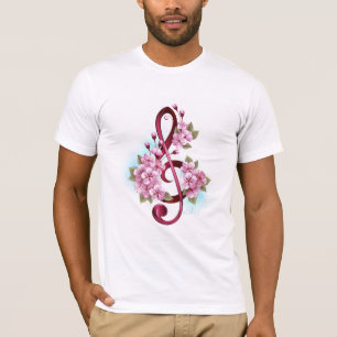 Muzieknoten in sopraan sleutel met Sakura bloemen T-shirt