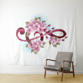 Muzieknoten in sopraan sleutel met Sakura bloemen Wandkleed (In Situ (horizontaal))