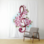 Muzieknoten in sopraan sleutel met Sakura bloemen Wandkleed (In situ)