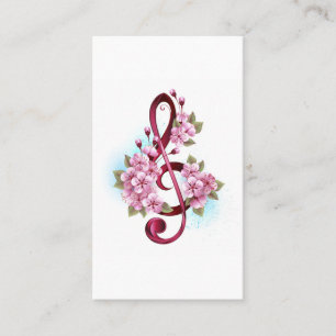 Muzieknoten in sopraansleutel met Sakura bloemen Contactkaartje