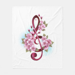 Muzieknoten in sopraansleutel met Sakura bloemen Fleece Deken