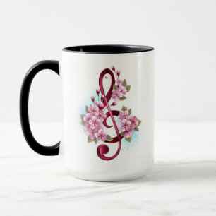 Muzieknoten in sopraansleutel met Sakura bloemen Mok
