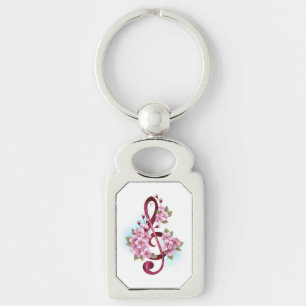 Muzieknoten in sopraansleutel met Sakura bloemen Sleutelhanger