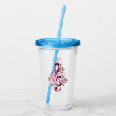 Muzieknoten in vioolsleutel met Sakura-bloemen Acryl Drinkbeker (Achterkant)
