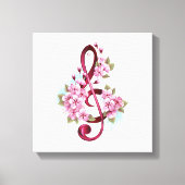 Muzieknoten in vioolsleutel met Sakura bloemen Canvas Afdruk (Voorkant)