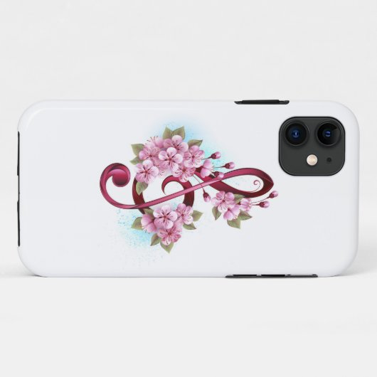 Muzieknoten in vioolsleutel met Sakura-bloemen Case-Mate iPhone Case (Achterkant (horizontaal))