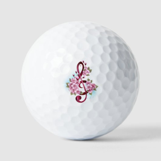 Muzieknoten in vioolsleutel met Sakura bloemen Golfballen (Voorkant)