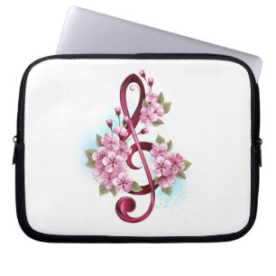 Muzieknoten in vioolsleutel met Sakura bloemen Laptop Sleeve