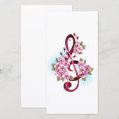 Muzieknoten in vioolsleutel met Sakura bloemen Save The Date (Voorkant / Achterkant)
