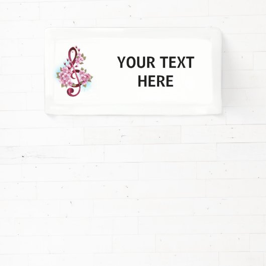 Muzieknoten in vioolsleutel met Sakura bloemen Spandoek (Insitu)