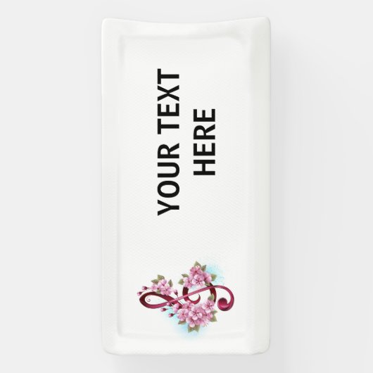 Muzieknoten in vioolsleutel met Sakura bloemen Spandoek (Verticaal)