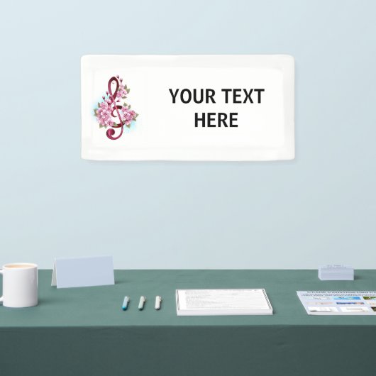 Muzieknoten in vioolsleutel met Sakura bloemen Spandoek (Beurs)