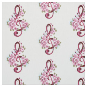 Muzieknoten in vioolsleutel met Sakura-bloemen Stof