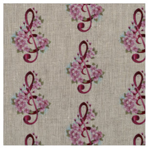 Muzieknoten in vioolsleutel met Sakura bloemen Stof