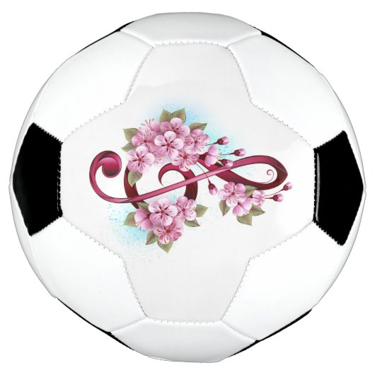 Muzieknoten in vioolsleutel met Sakura bloemen Voetbal (Gedraaid)