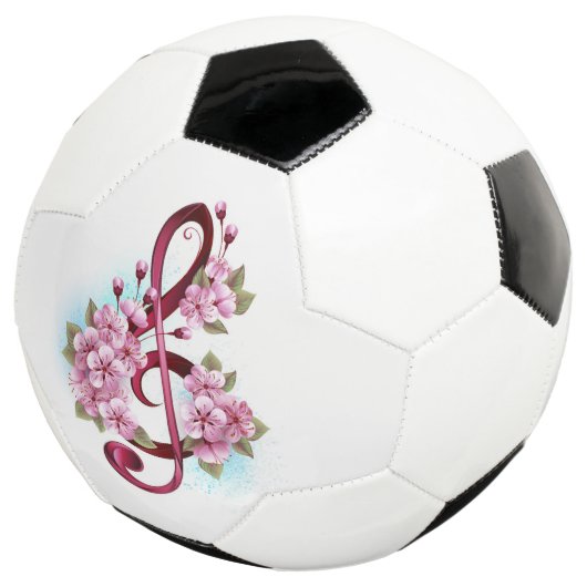 Muzieknoten in vioolsleutel met Sakura bloemen Voetbal (Drie kwart)