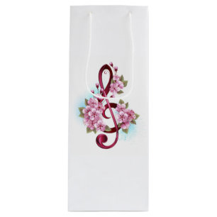 Muzieknoten in vioolsleutel met Sakura bloemen Wijn Cadeautas