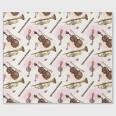 Muzieknoten, Instrumenten Op Beige Cadeaupapier (Vlak)