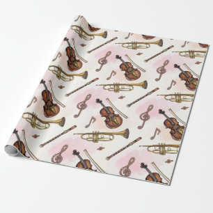 Muzieknoten, Instrumenten Op Beige Cadeaupapier