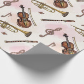 Muzieknoten, Instrumenten Op Beige Cadeaupapier (Hoek)