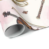 Muzieknoten, Instrumenten Op Beige Cadeaupapier (Rol Hoek)