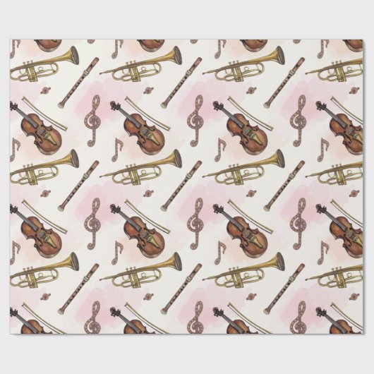 Muzieknoten, instrumenten voor beige cadeaupapier (Vlak)