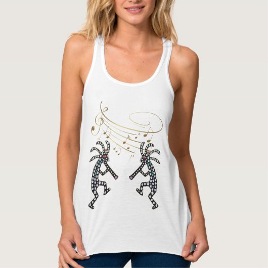 Muzieknoten Jeweled Rhinestone Kokopelli Tanktop (Voorkant)