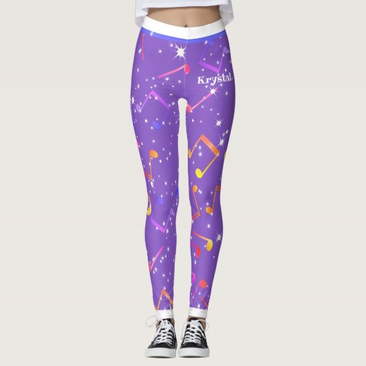 Muzieknoten (Jouw naam) over ultraviolet Leggings (Voorkant)