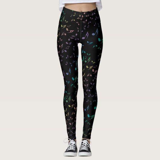 muzieknoten kerstlampjes op zwarte Leggings (Voorkant)