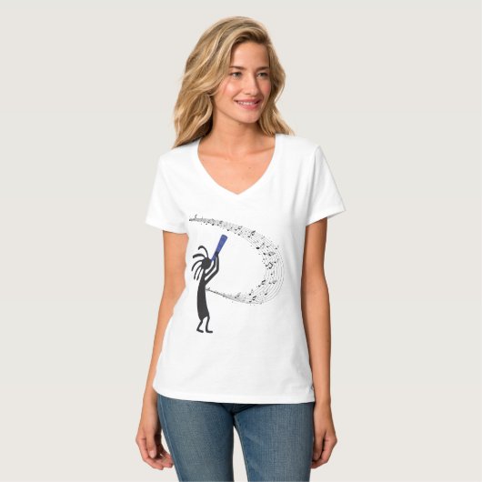 Muzieknoten Kokopelli Native American T-Shirt (Voorkant volledig)