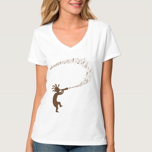 Muzieknoten Kokopelli Native American T-Shirt (Voorkant)