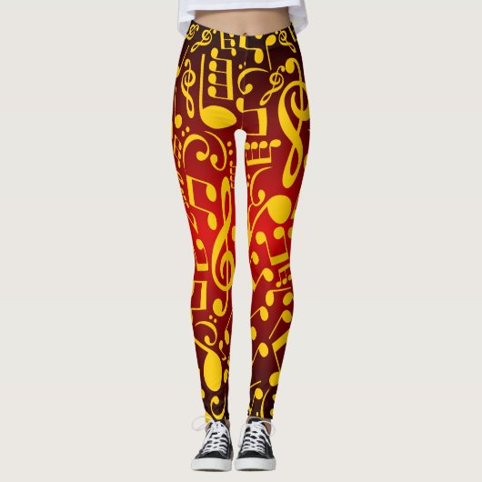 Muzieknoten Leggings (rood-goud) (Voorkant)