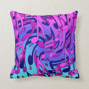 Muzieknoten Levendig Roze Blauw Paars Aqua Patroon Kussen