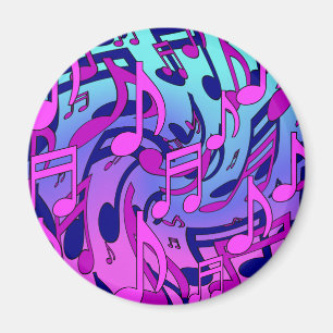 Muzieknoten Levendig Roze Blauw Paars Aqua Patroon Magneet