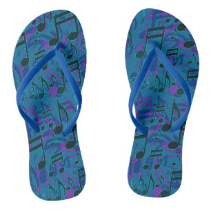 Muzieknoten Levenendig Muzikaal Patroon Blauw Paar Teenslippers
