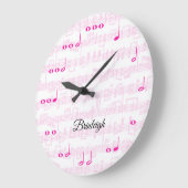 Muzieknoten met blademuziekroze grote klok (Hoek)