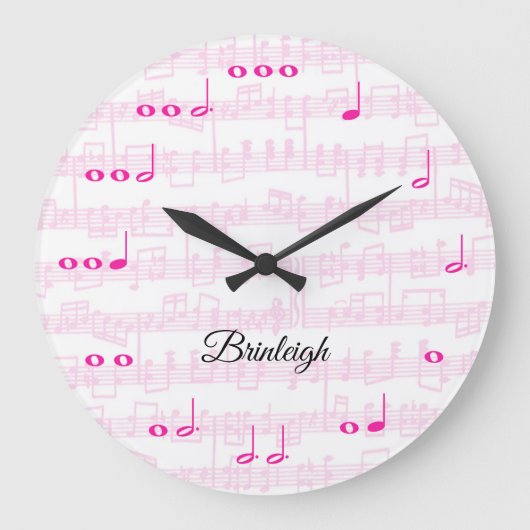 Muzieknoten met blademuziekroze grote klok (Voorkant)