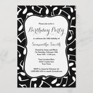 muzieknoten met de uitnodiging van de Birthday Par