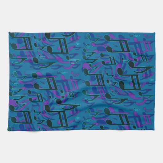 Muzieknoten met een blauwe kleur blauw groen boven theedoek (Horizontaal)