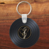 Muzieknoten met goudhart vinylrecord sleutelhanger (Voorkant)