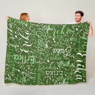 Muzieknoten met Naam op Groen Fleece Deken