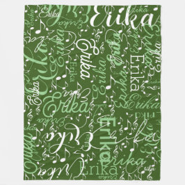 Muzieknoten met Naam op Groen Fleece Deken