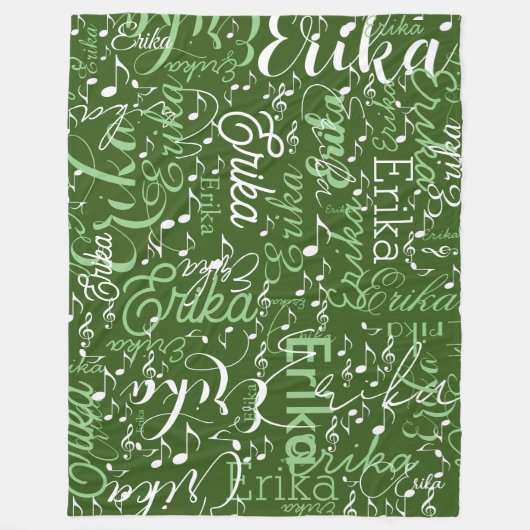Muzieknoten met Naam op Groen Fleece Deken (Voorkant)