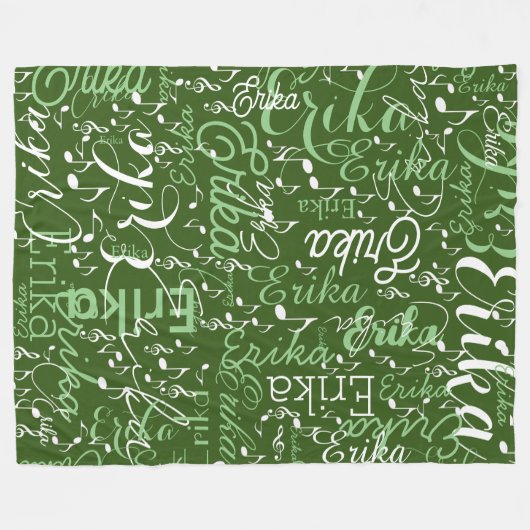 Muzieknoten met Naam op Groen Fleece Deken (Voorkant (Horizontaal))